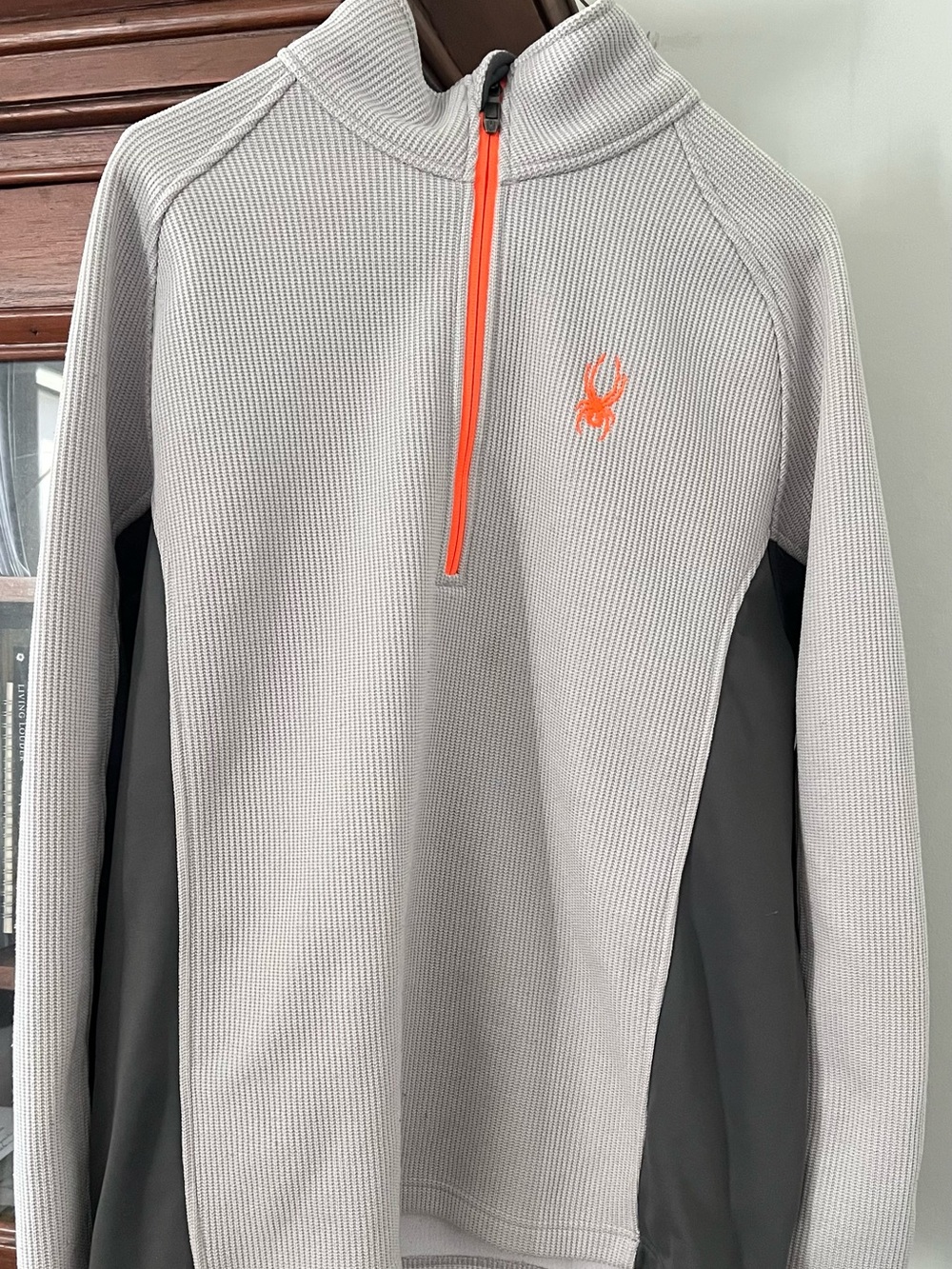 Spyder Men's Light Gray Half-Zip Sweater with Orange Accents